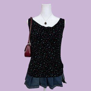 black red and blue polka dot vintage 90s cowl neck sleeveless top quirky downtow